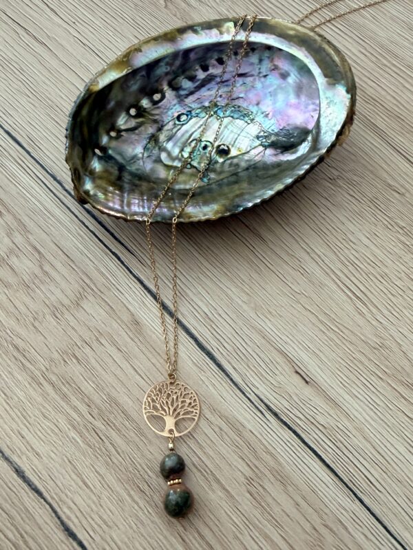 Collier sautoir jaspe unakite