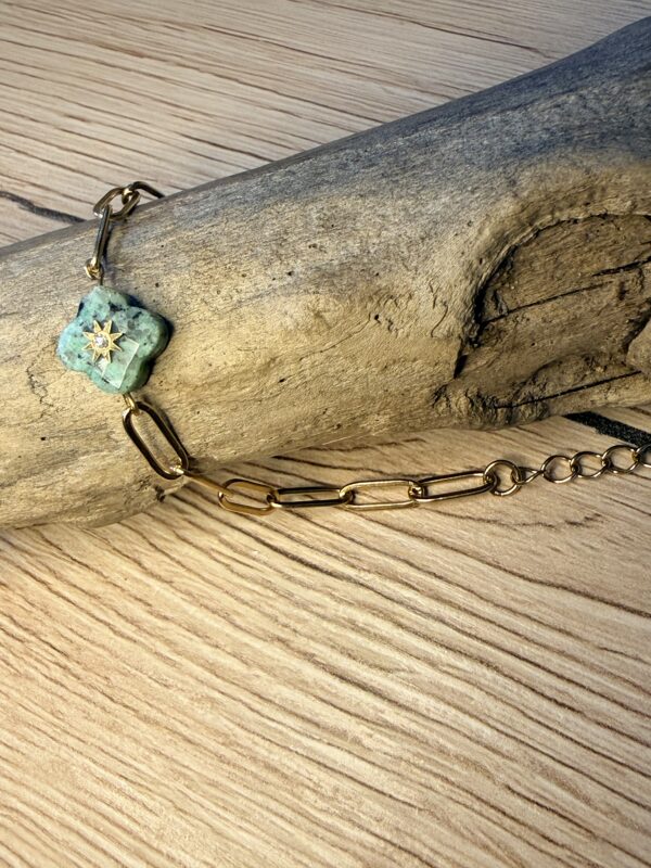 Bracelet trèfle turquoise africaine