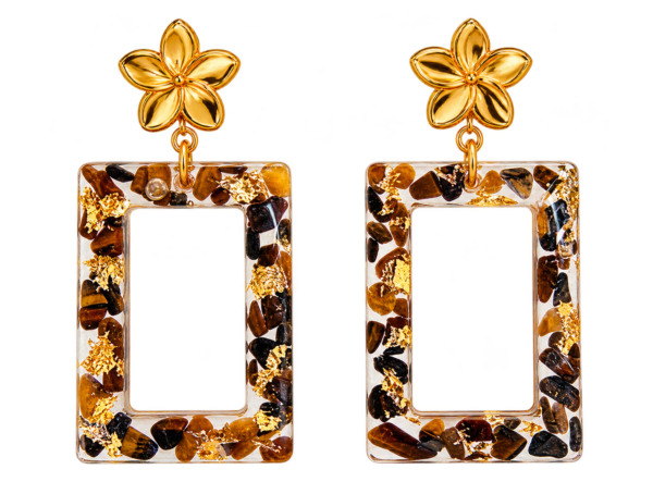 Boucles d’oreilles Canelle œil de tigre rectangulaire